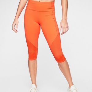 Athleta Cropped Mesh Orange Athletic Leggings